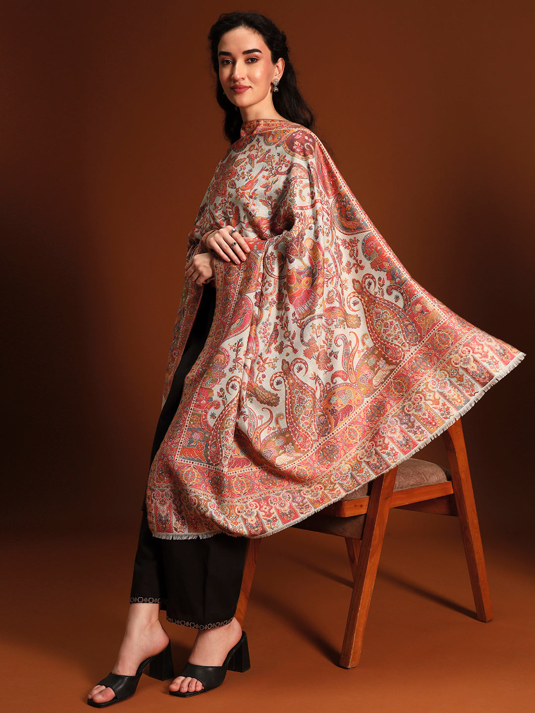 Pashmoda Women Royal gulistan Kaani Wool Blend Kashmiri Shawl, Stole, Scarf | Luxury Pashmina Jamawar Soft Warm Evening Wrap (Size 40X80 inches )