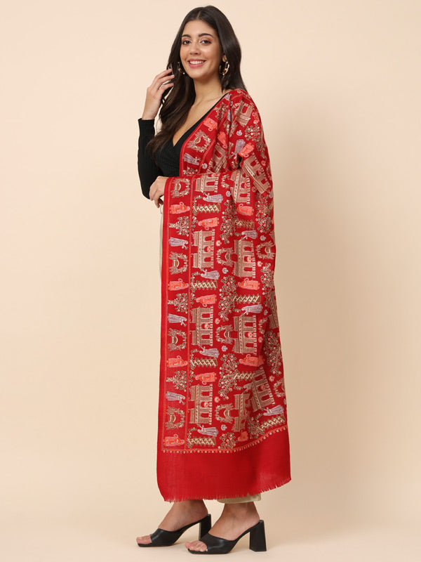 Women Dilkash Pure Wool Embroidered Stole (Size 71X203 CM)