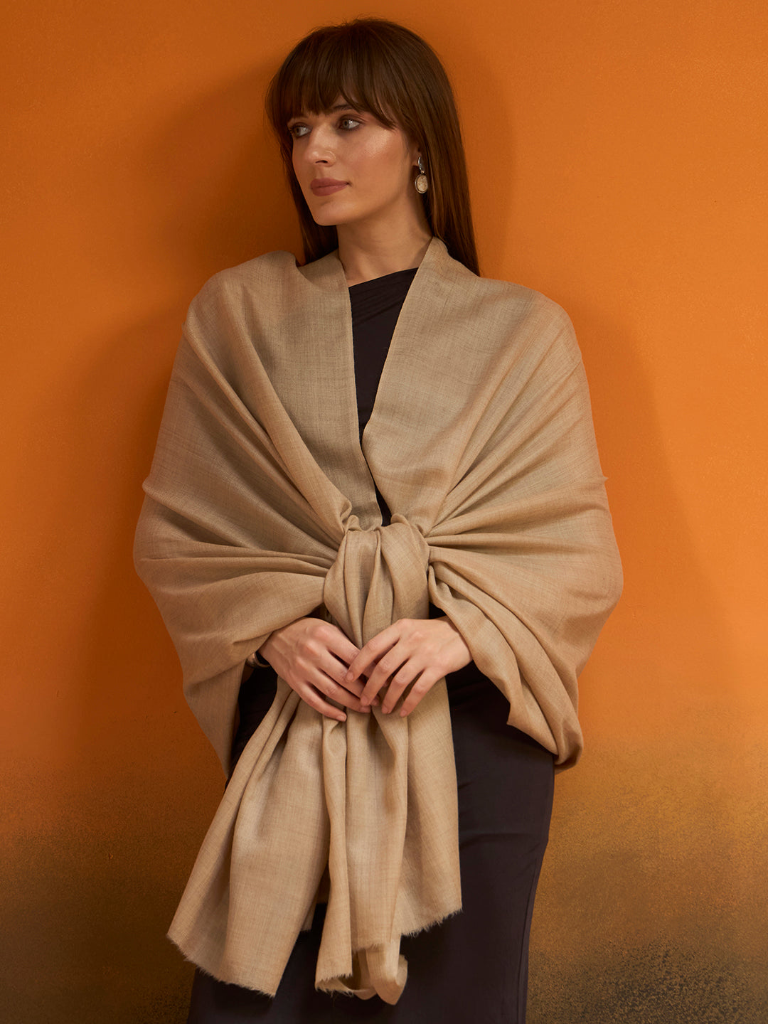 Women Verdant Grace Fine Wool Blend Solid Melange Shawl