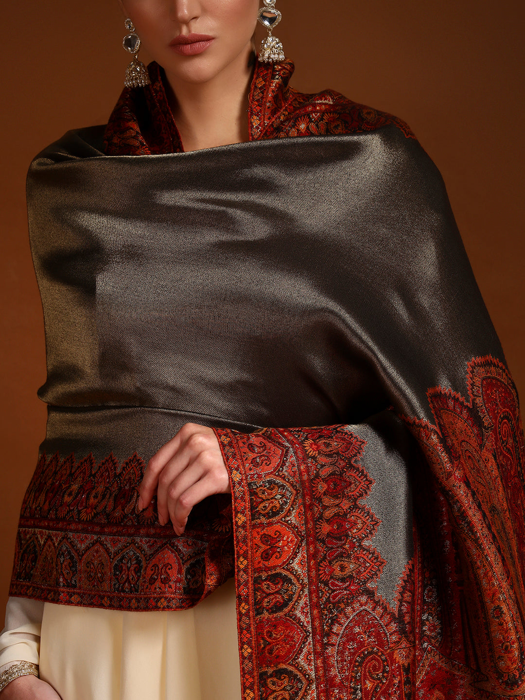 Pashmoda Women Zarvash Zari Kaani Fine Wool Shawl (Size: 101X203 CM)