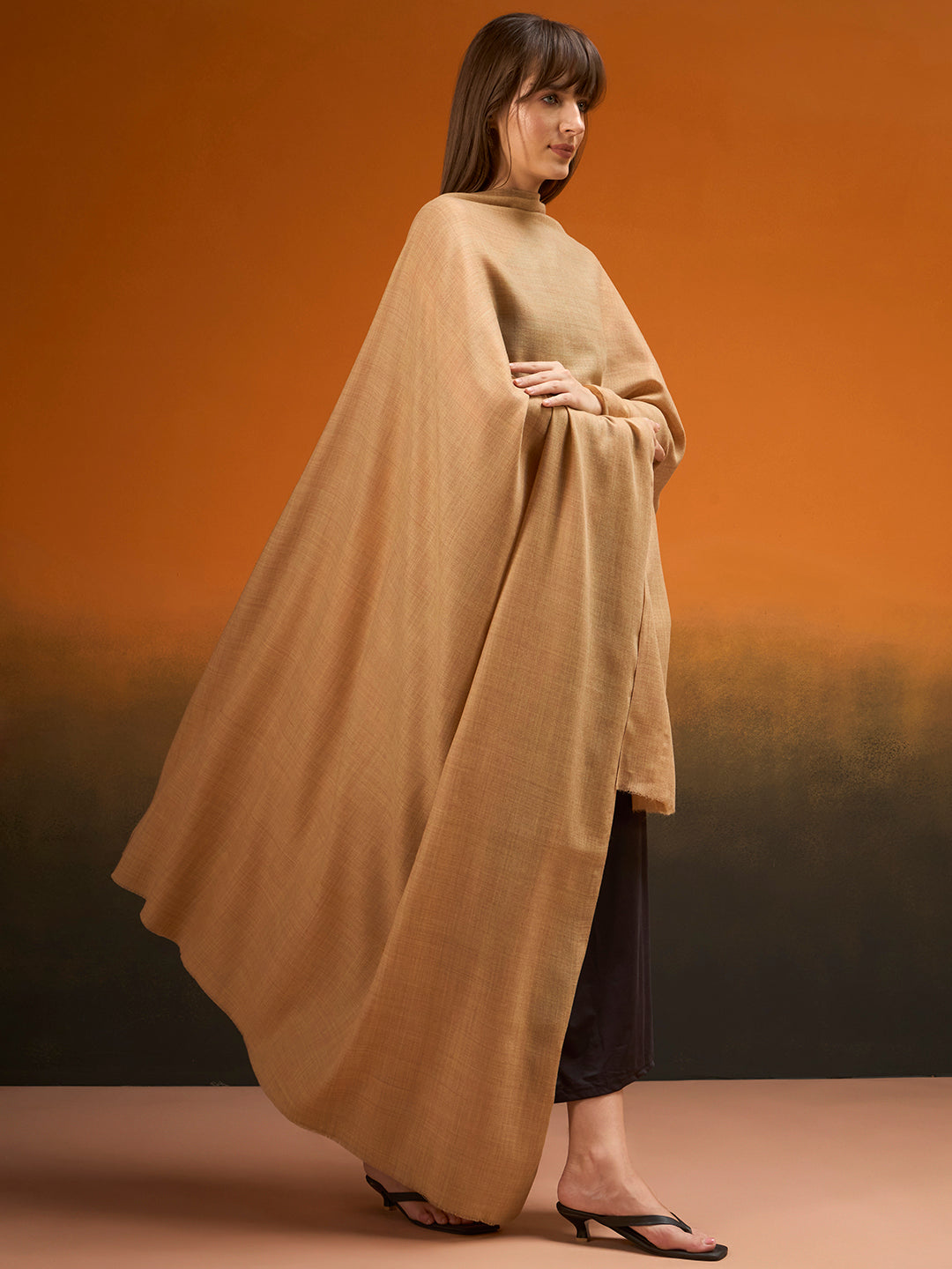 Women Verdant Grace Fine Wool Blend Solid Melange Shawl