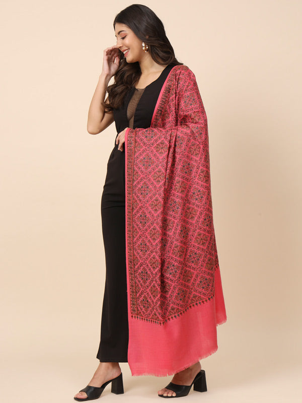 Women Surmai Pure Wool Embroidered Shawl (Size 101X203 CM)