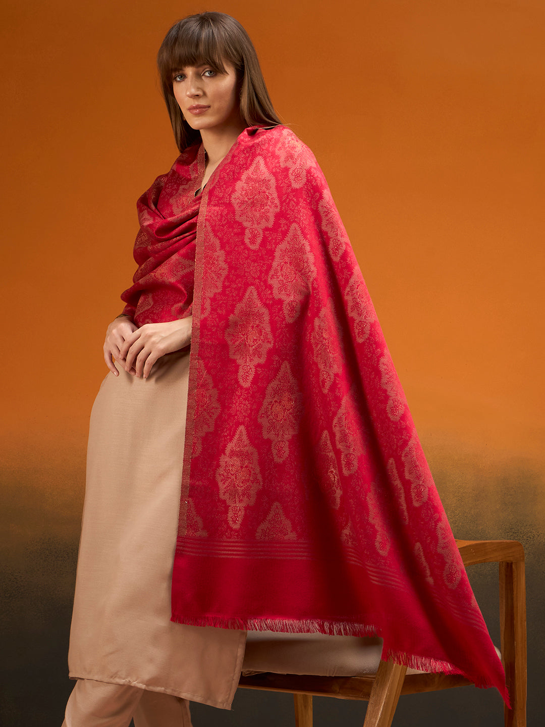 Pashmoda  Imperial Royal brocade Stole for Women, Wool Blend Pashmina Style Shawl Wrap, Traditional Kashmiri Jamawar Woven Design, Luxury Evening & Festive Scarf (28 x 80 Inches)