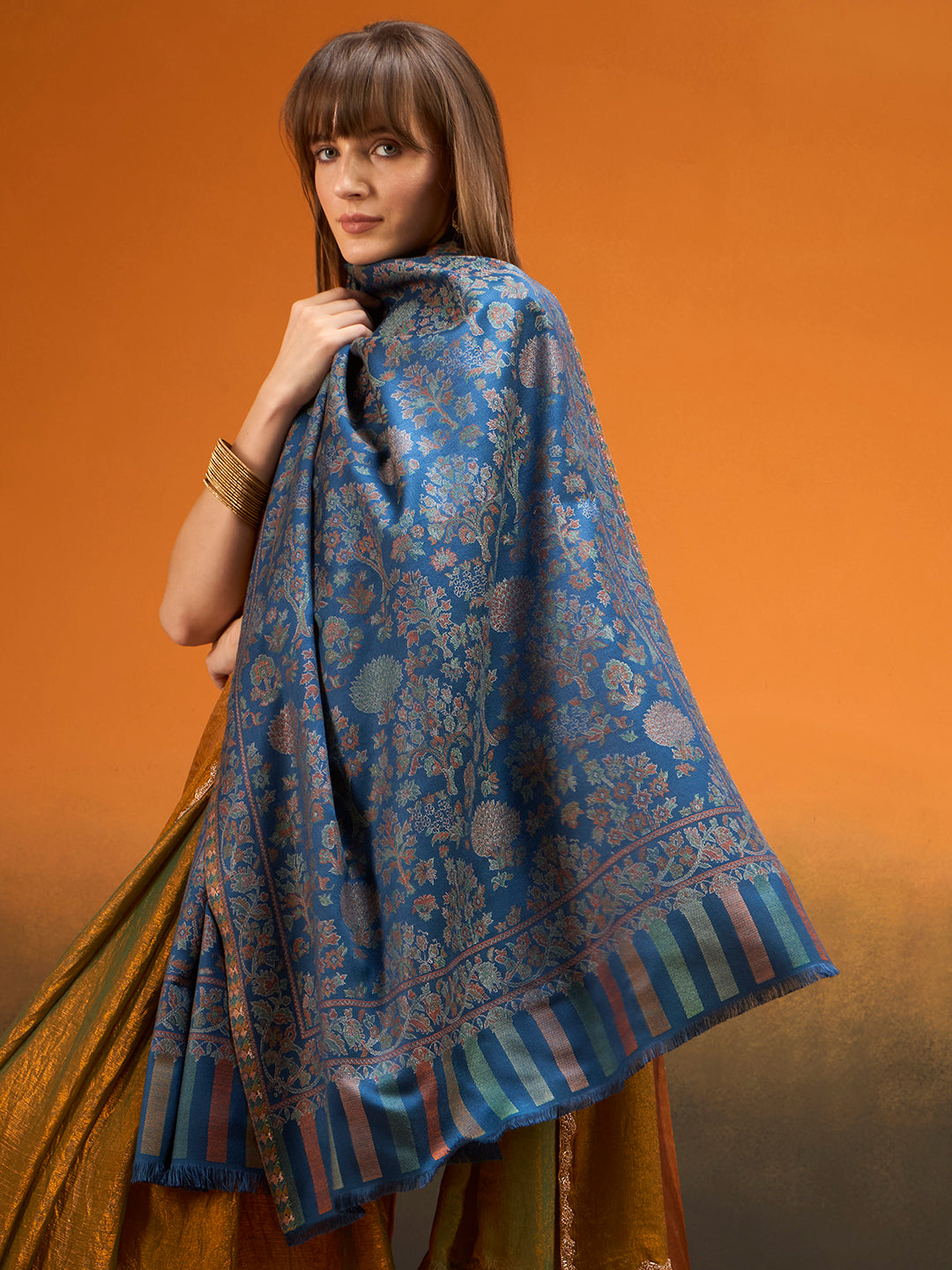 Pashmoda  Imperial Aurelia Stole for Women, Wool Blend Pashmina Style Shawl Wrap, Traditional Kashmiri Jamawar Woven Design, Luxury Evening & Festive Scarf (28 x 80 Inches)