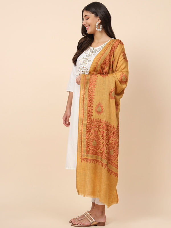 Women Nagma Pure Wool  Embroidered Stole (Size 71X203 CM)