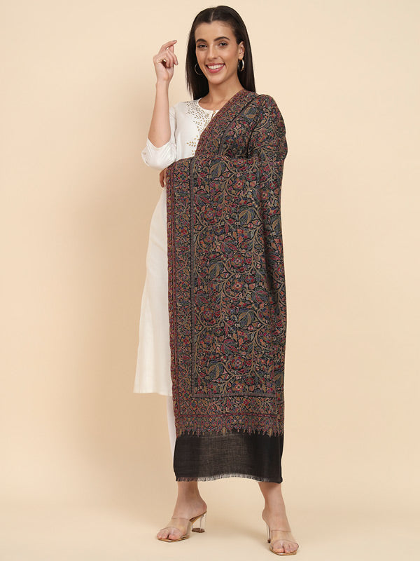 Women Black Kaani Wool Shawl (Size 101X203 CM)
