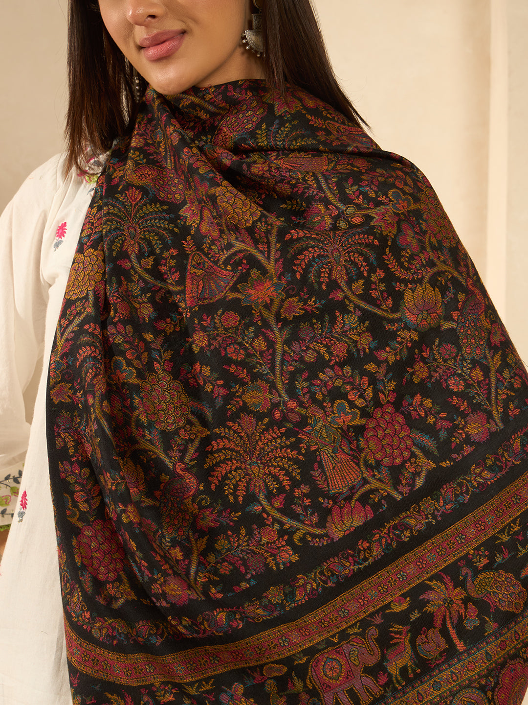 Pashmoda Women Orchard Kaani Wool Blend Kashmiri Shawl, Stole, Scarf | Luxury Pashmina Jamawar Soft Warm Evening Wrap (Size 40X80 inches )