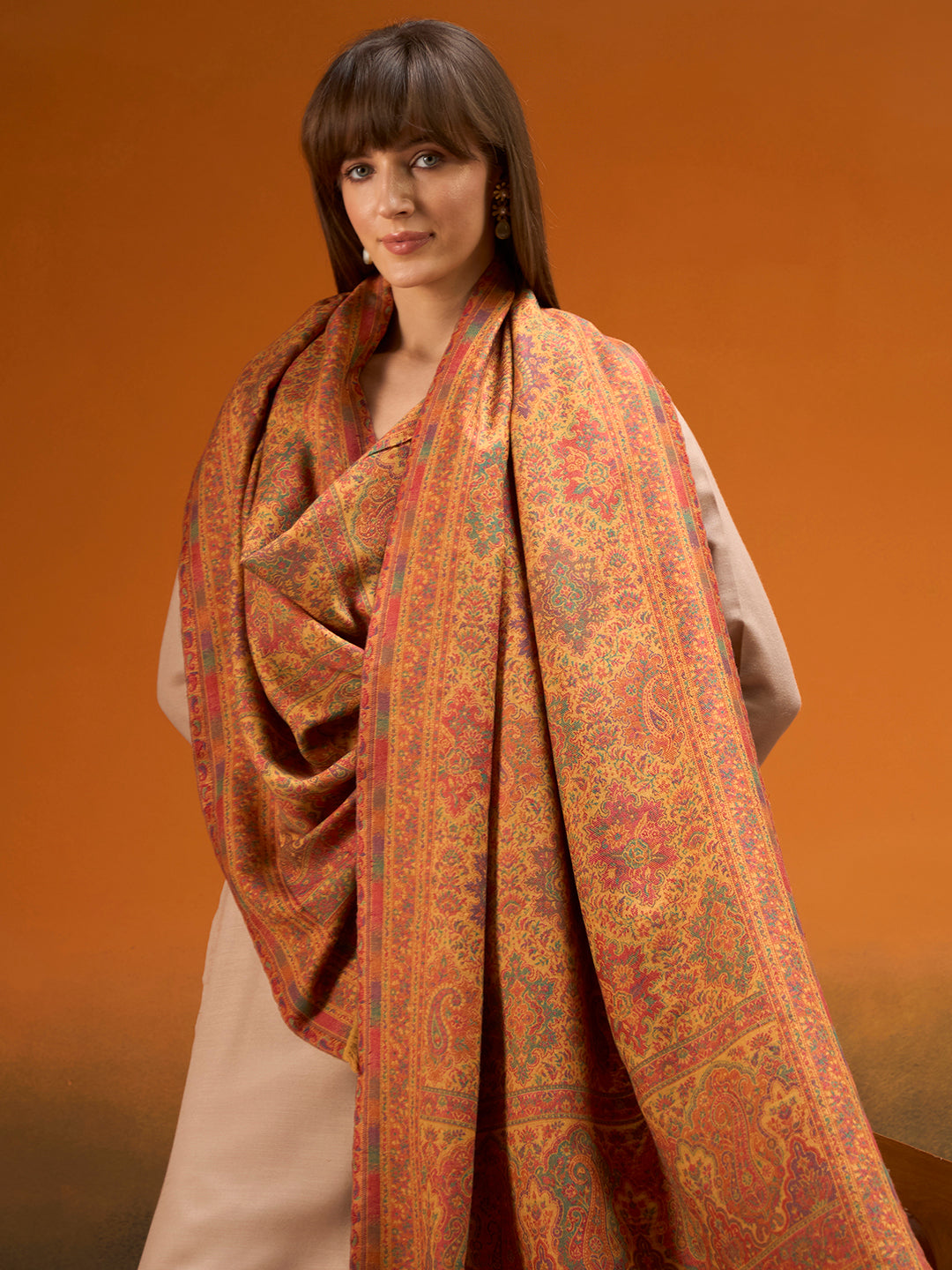 Pashmoda Imperial Shahkaar Gulistan kaani stole Stole for Women, Wool Blend Pashmina Style Shawl Wrap, Traditional Kashmiri Jamawar Woven Design, Luxury Evening & Festive Scarf (28 x 80 Inches)
