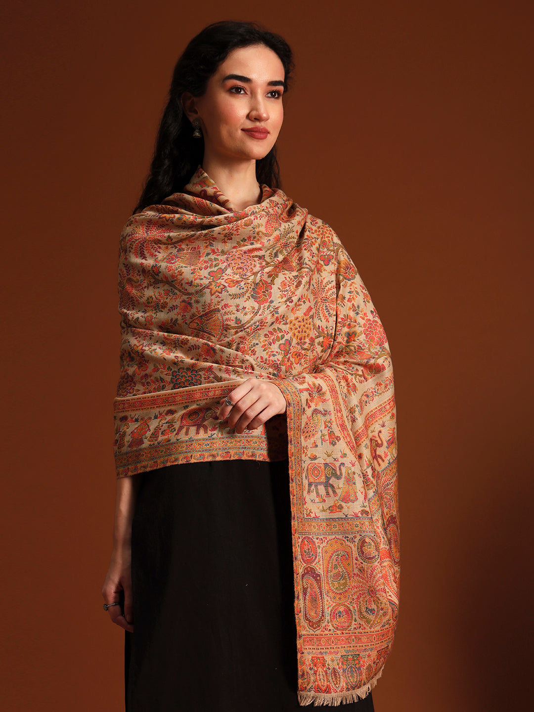 Pashmoda Women Orchard Kaani Wool Blend Kashmiri Shawl, Stole, Scarf | Luxury Pashmina Jamawar Soft Warm Evening Wrap (Size 40X80 inches )