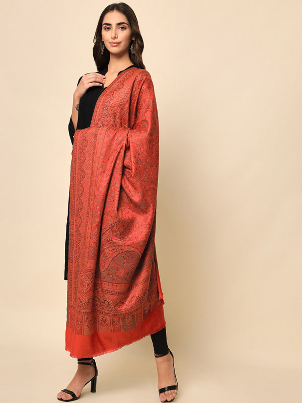 Women Maroon Woven Design Jamawar Shawl (Size 101X203 CM)