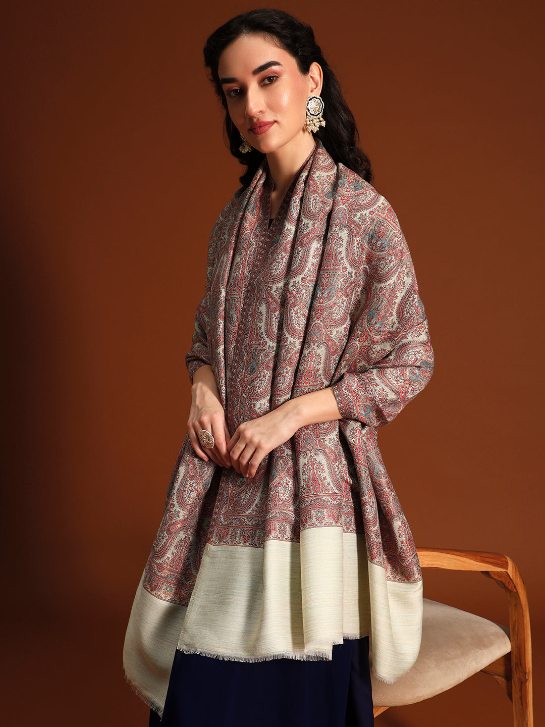 Pashmoda Women Gulnaar Royale Zari Reversible Kaani Fine Wool Shawl, Shawl, Scarf, Heritage Kashmiri Pashmina Stole, Evening Wrap (Size 40X80 inches)