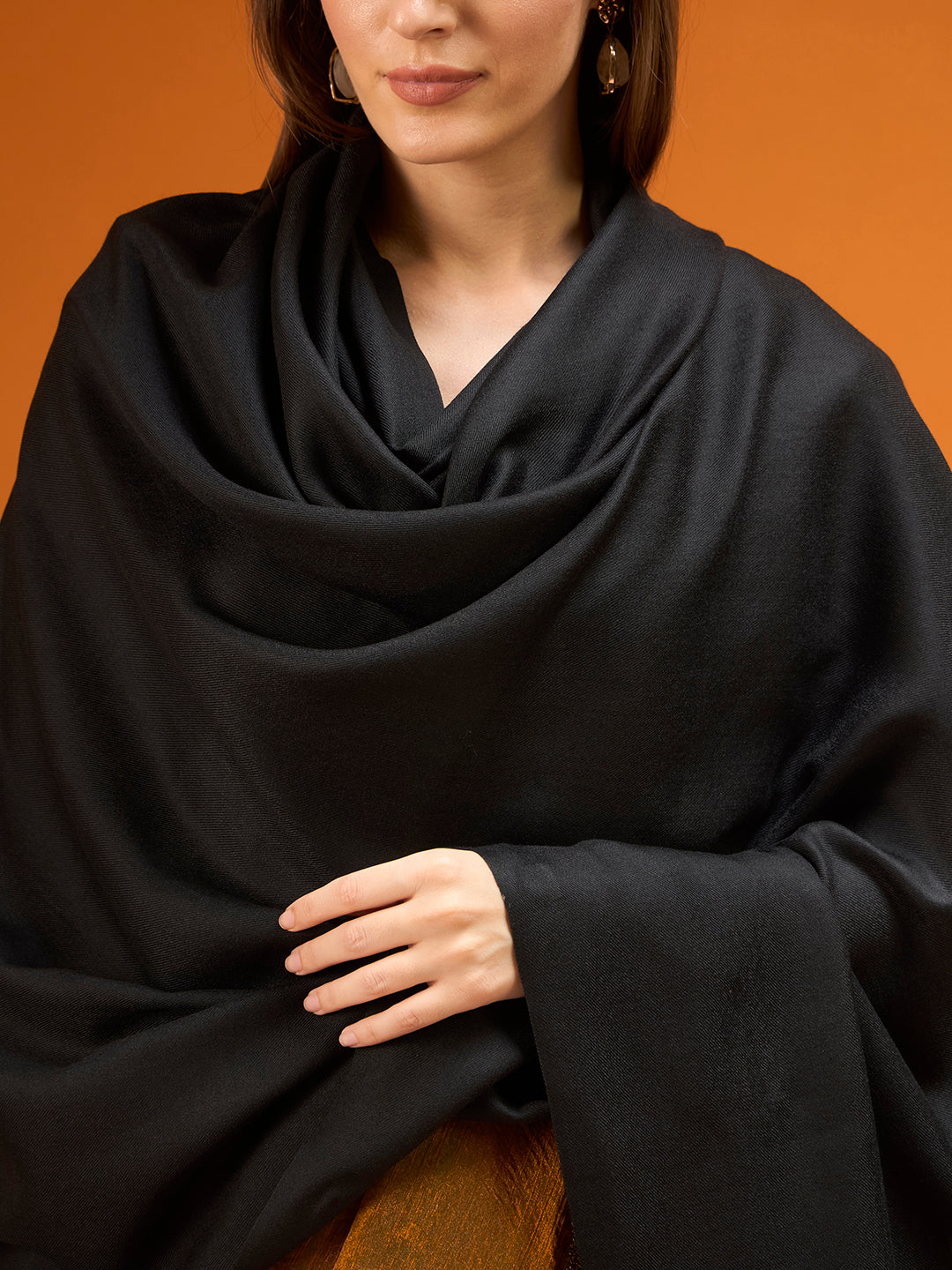 Women Verdant Grace Fine Wool Blend Solid Melange Shawl