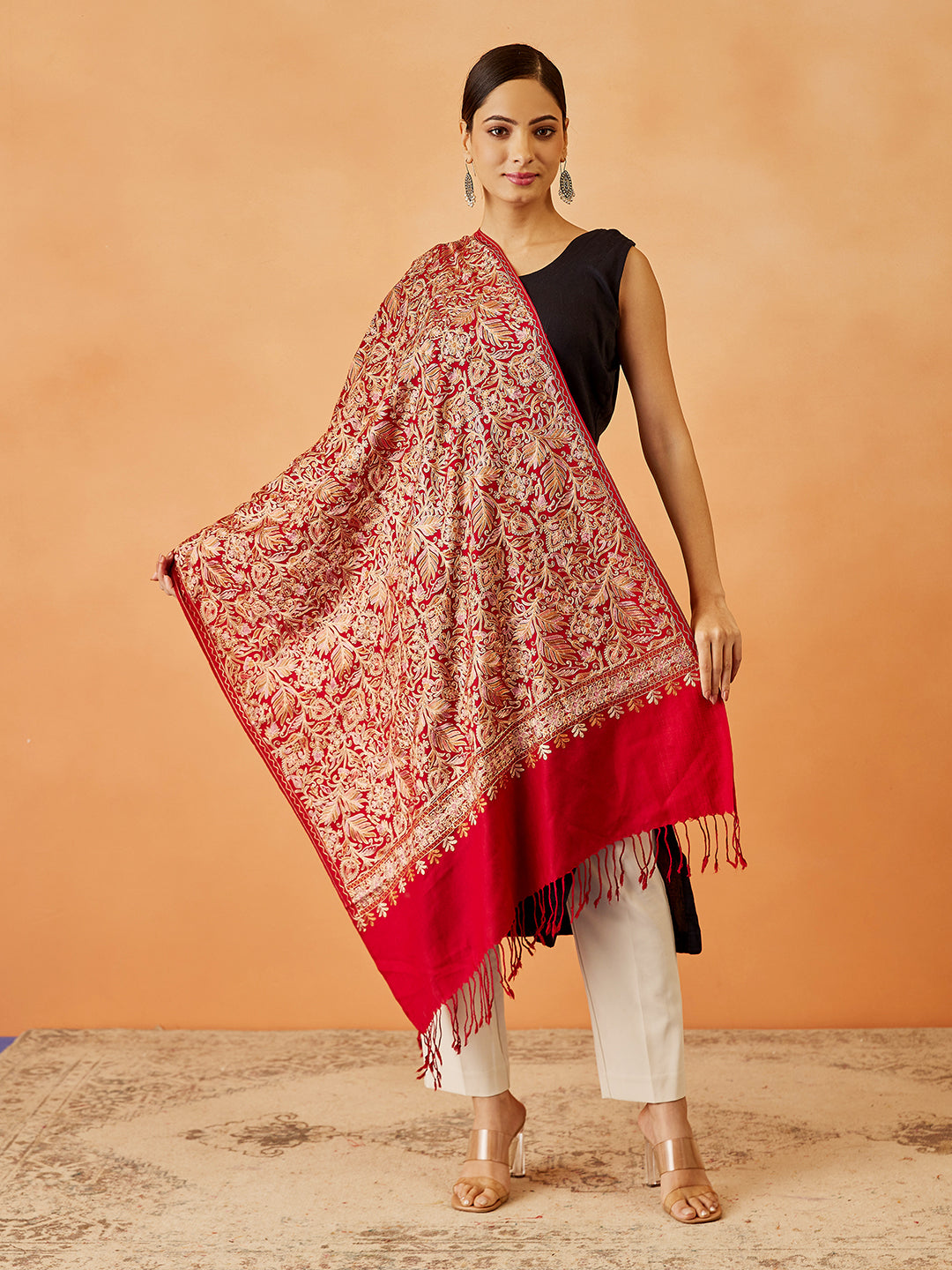 Women's Aangan Wool Blend Nalki Embroidered Stole (Size: 71x203 CM)