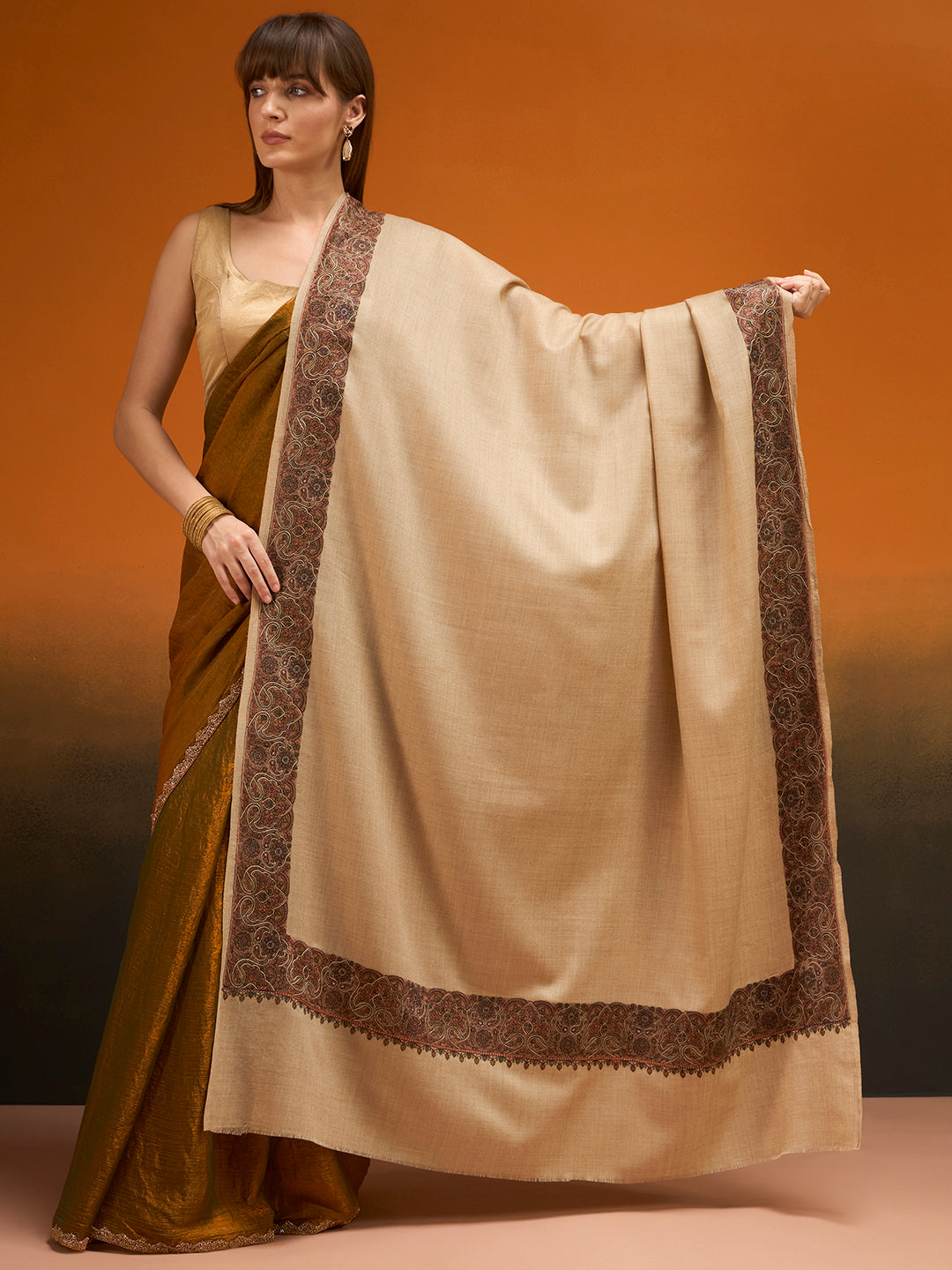 Women Nafeesah Fine Wool Sozni Hand Embroidered Shawl