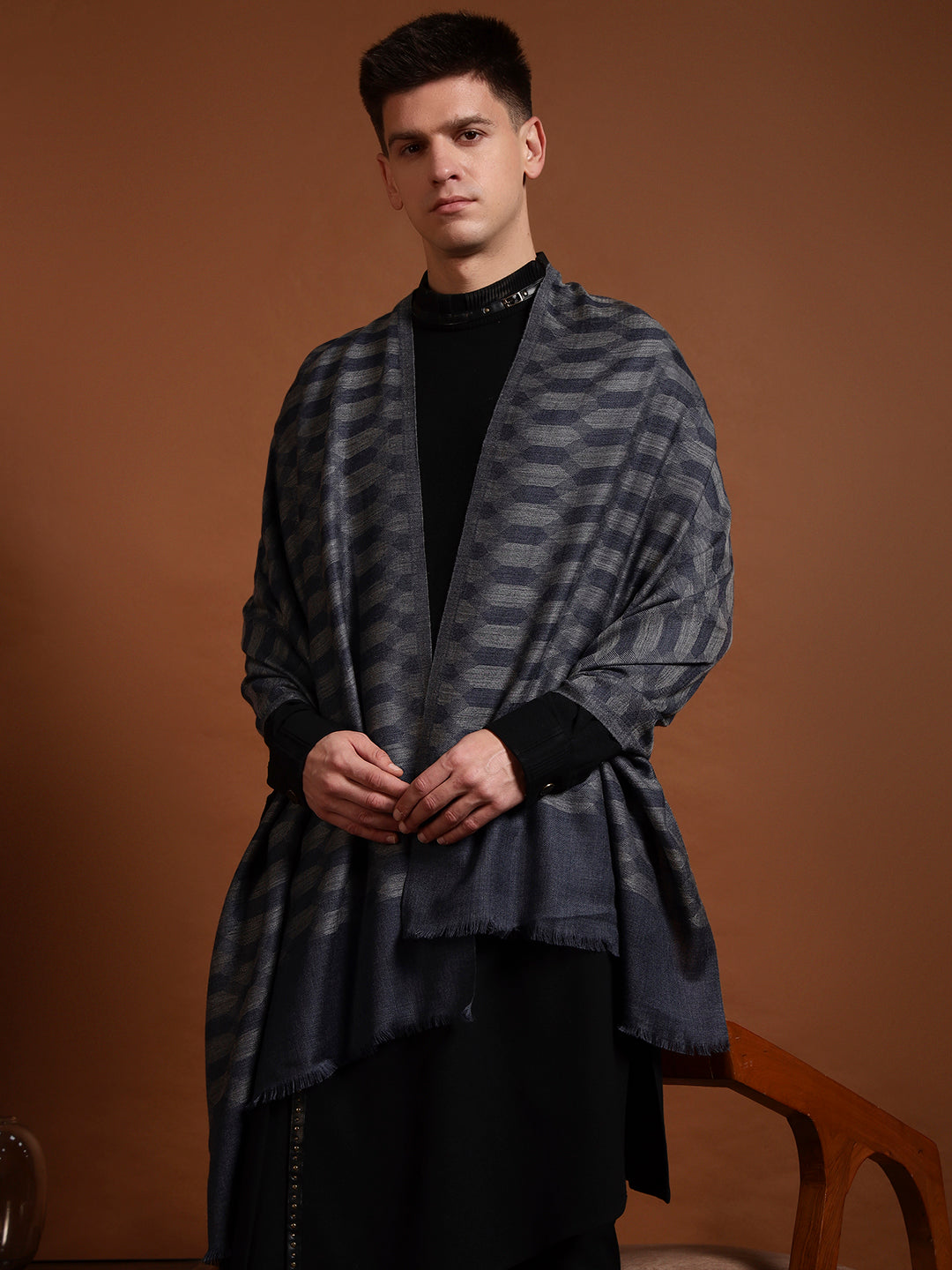 Men Kavya Ikat 100% Pure Wool Checkered Stole