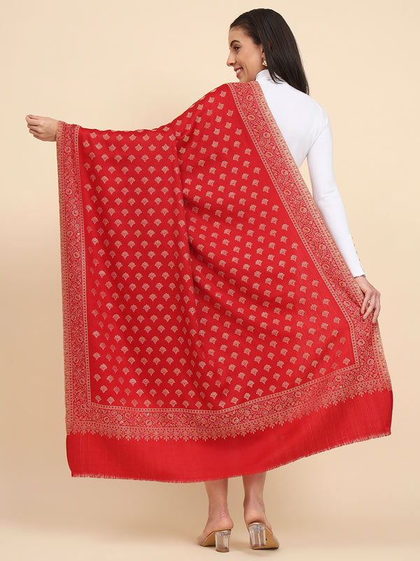 Women’s Melange Maroon Kaani Wool Shawl (Size 101X203 CM)