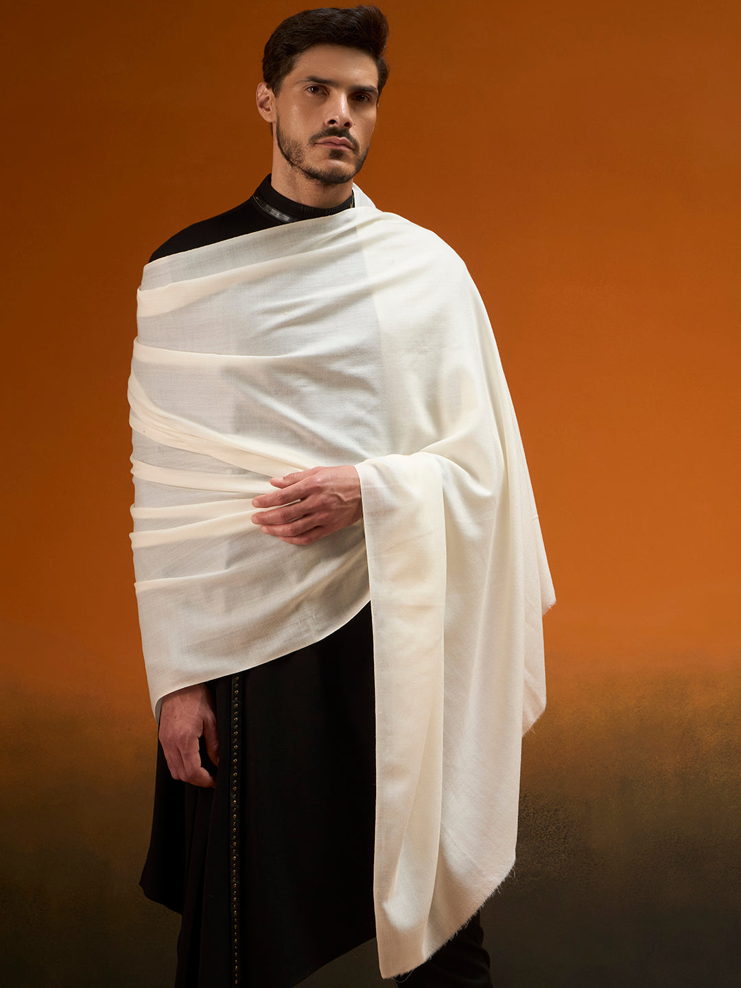 Men Verdant Grace Fine Wool Blend Solid Melange Shawl