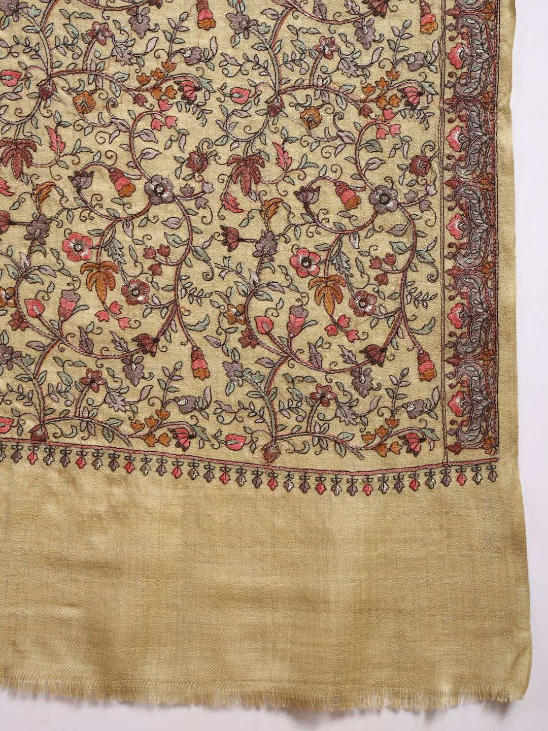 Pashmoda Women Shabnum 100% Pure Wool Sozni Hand Embroidered Stole (Size-71x203cm)