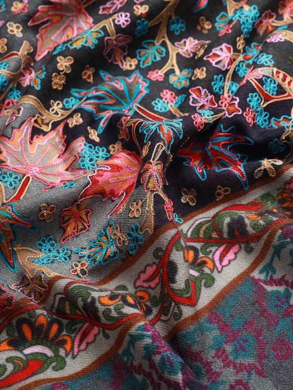 Pure Wool Fabric Kalamkari Embroidered Shawl (Size: 101 X 203 Cms)