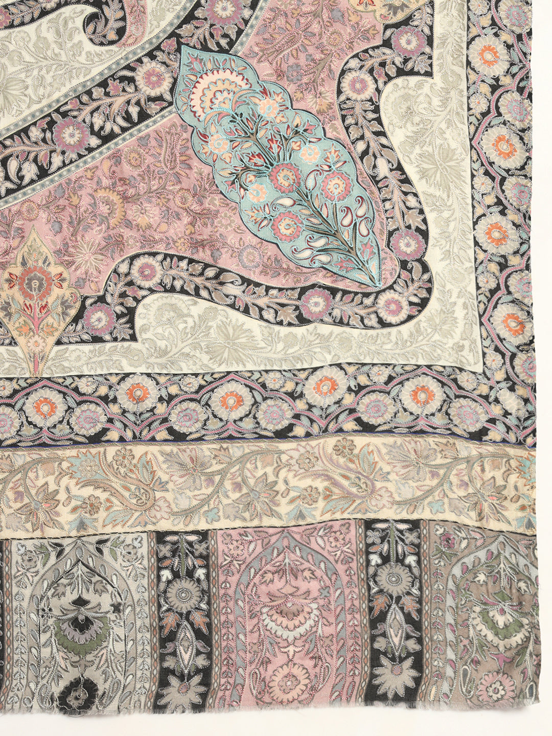 Women Safa Fine Wool Fabric Pashmina Kalamkari Embroidered Shawl (Size: 115x230 CM)