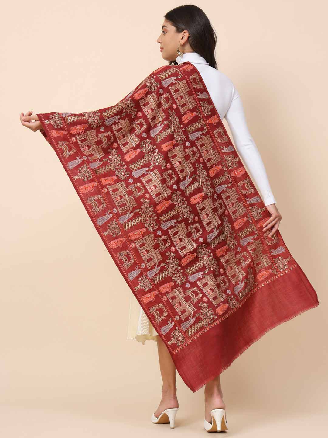 Women Dilkash Pure Wool Embroidered Stole (Size 71X203 CM)