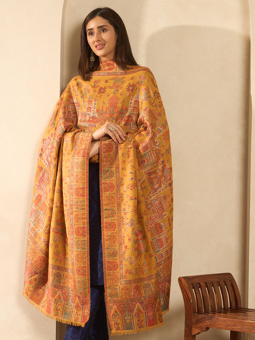 Pashmoda Women Gulrukh Zari Reversible Kaani Fine Wool Shawl, Shawl, Scarf, Heritage Kashmiri Pashmina Stole, Evening Wrap (Size 40X80 inches)