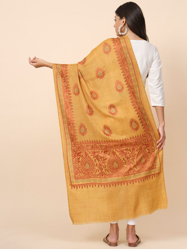 Women Nagma Pure Wool  Embroidered Stole (Size 71X203 CM)