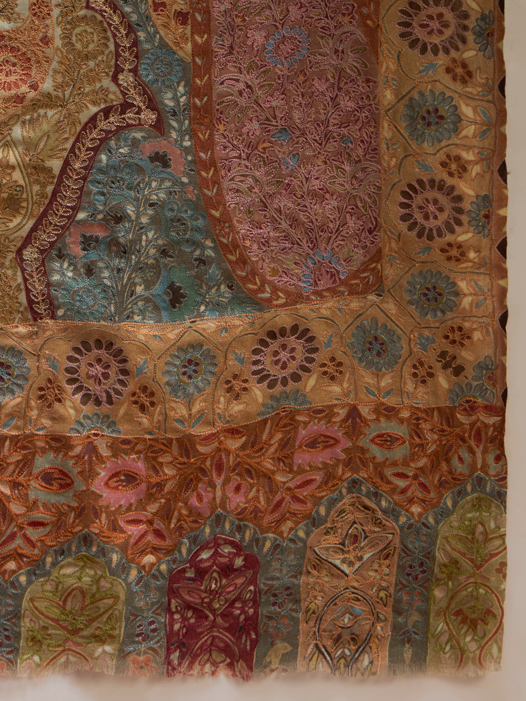 Men Stained Glass Fine Wool Kalamkari Embroidered Shawl