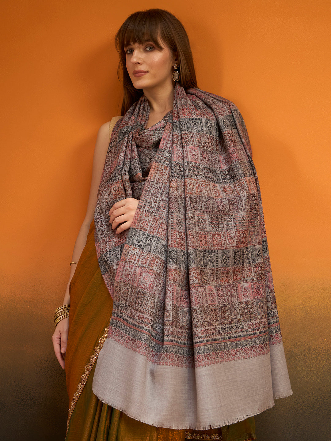 Women Regal Tapestry Kashmiri Jamawar Woven Shawl