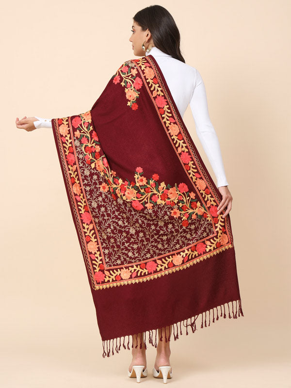 Women’s Wine Aari Embroidered Stole (Size 71X203 CM)