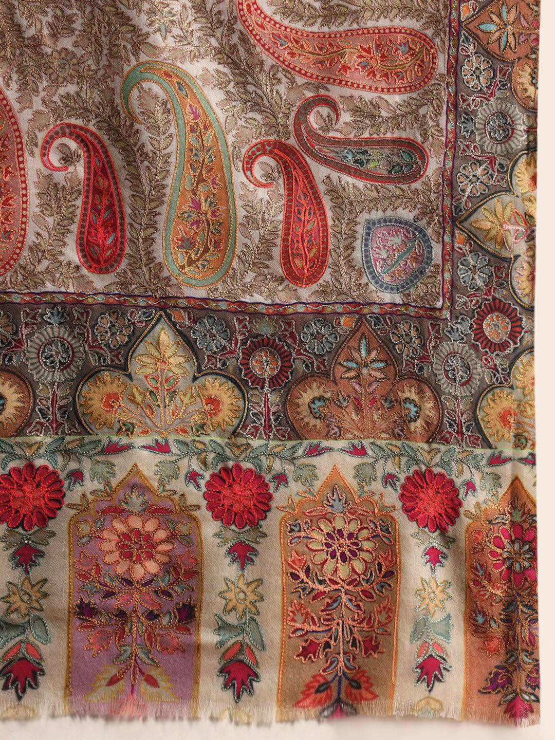 Women Paisley Promenade Fine Wool Fabric Kalamkari Embroidered Shawl
