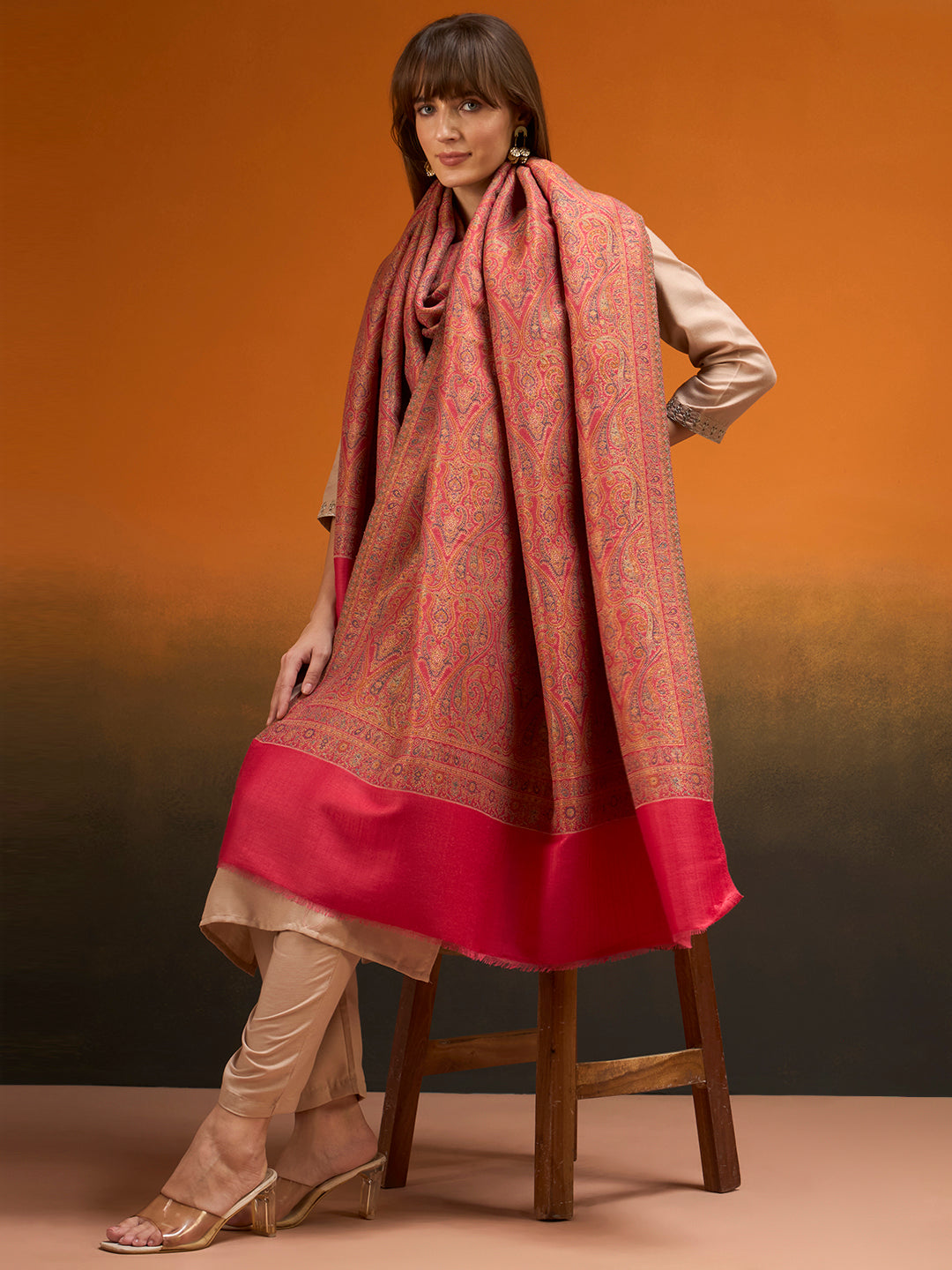 Pashmoda Women Regalis Zari Reversible Kaani Fine Wool Shawl, Shawl, Scarf, Heritage Kashmiri Pashmina Stole, Evening Wrap (Size 40X80 inches)