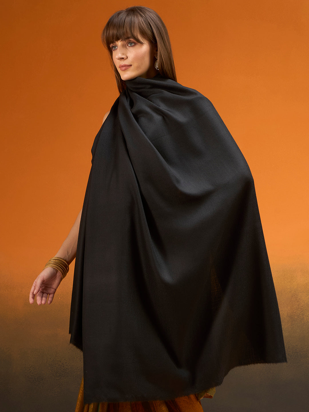 Women Verdant Grace Fine Wool Blend Solid Melange Shawl