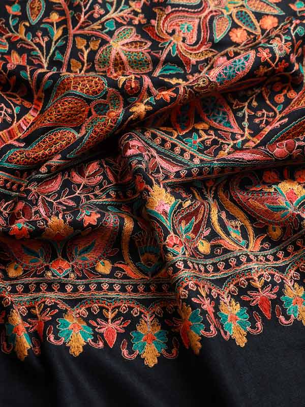 Women's Wool Sozni Hand Embroidered Shawl (Size 101X203 CM)