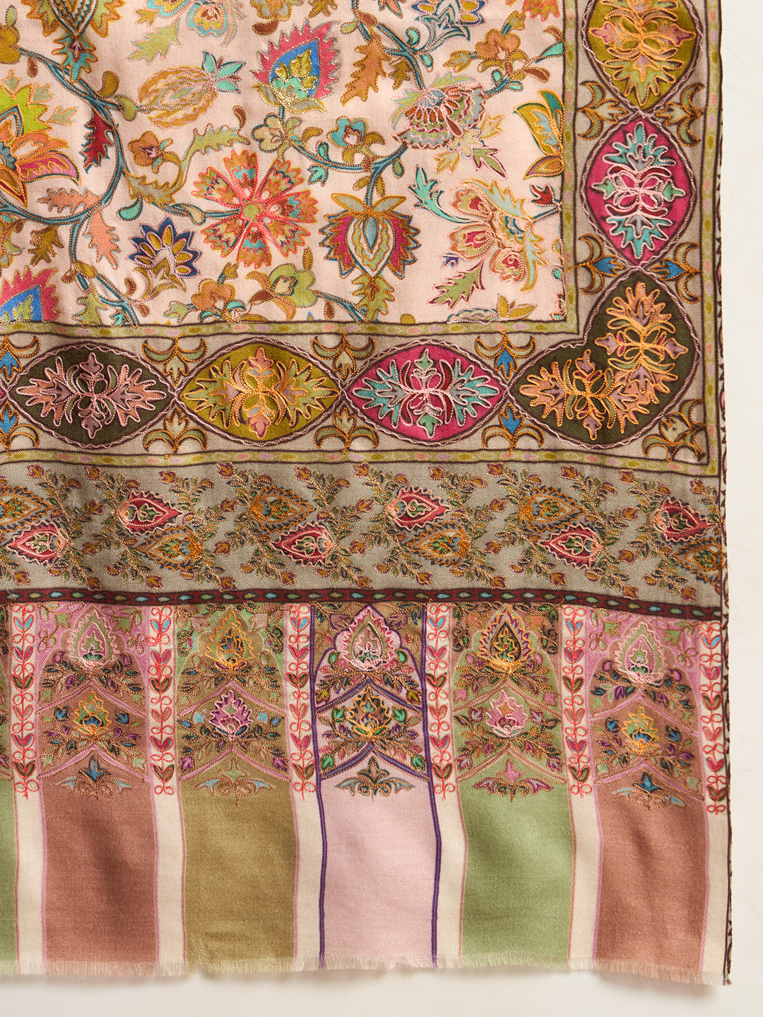 Women Firdaus Fine Wool Fabric Kalamkari Embroidered Shawl