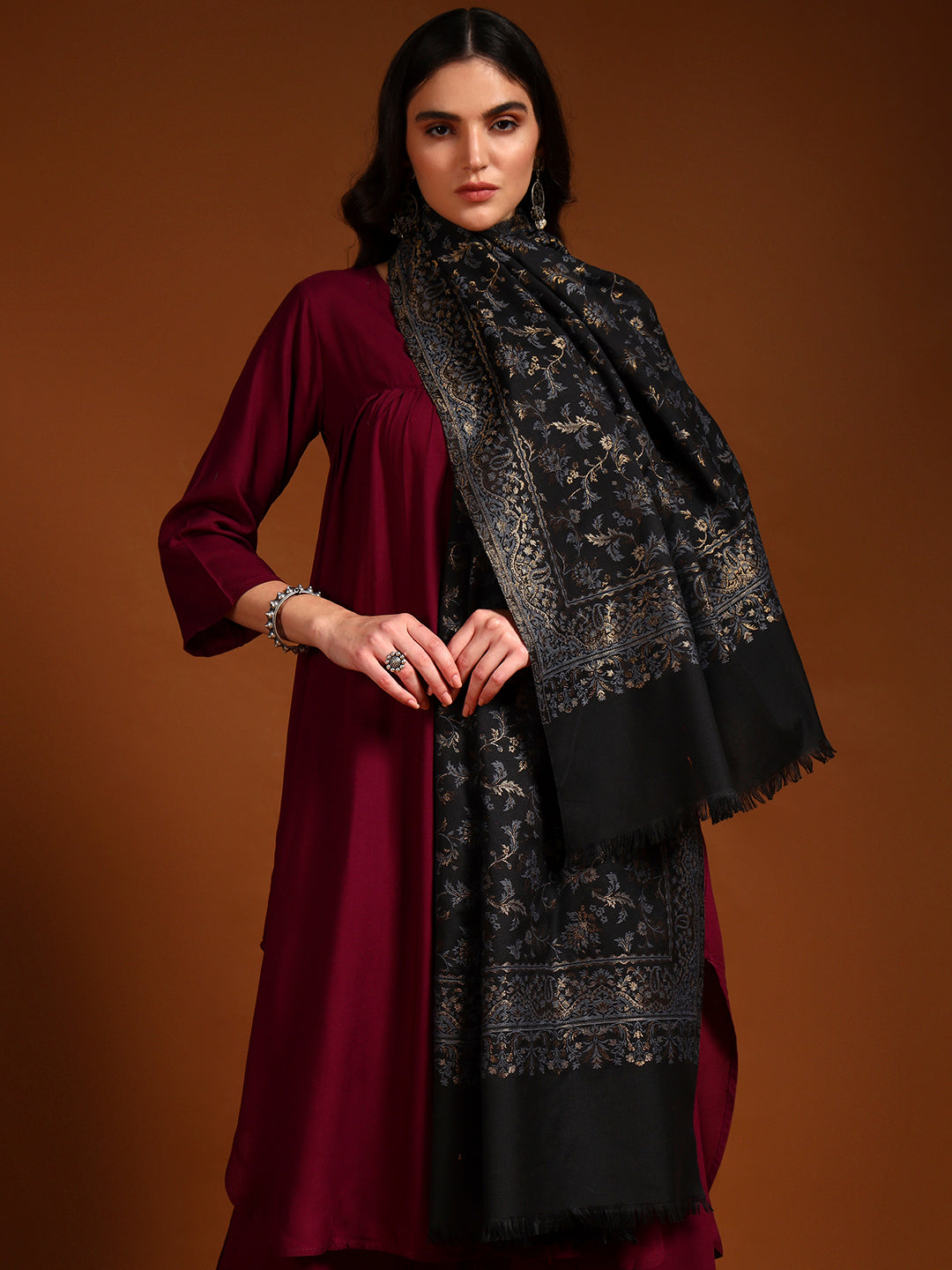 Pashmoda Women Nazrana Kashmiri Jamawar Woven Shawl (Size: 101X203 CM)