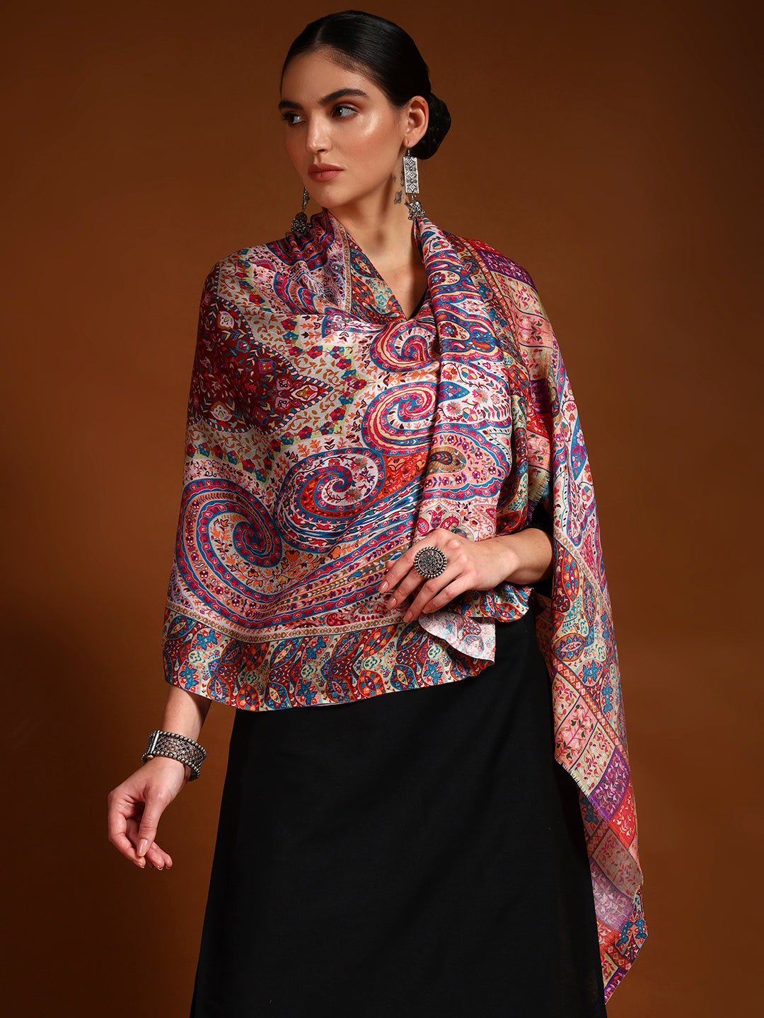 Pashmoda Women Royal Embers Fine Soft Bamboo Fibre Stole (Size: 71x203 CM)