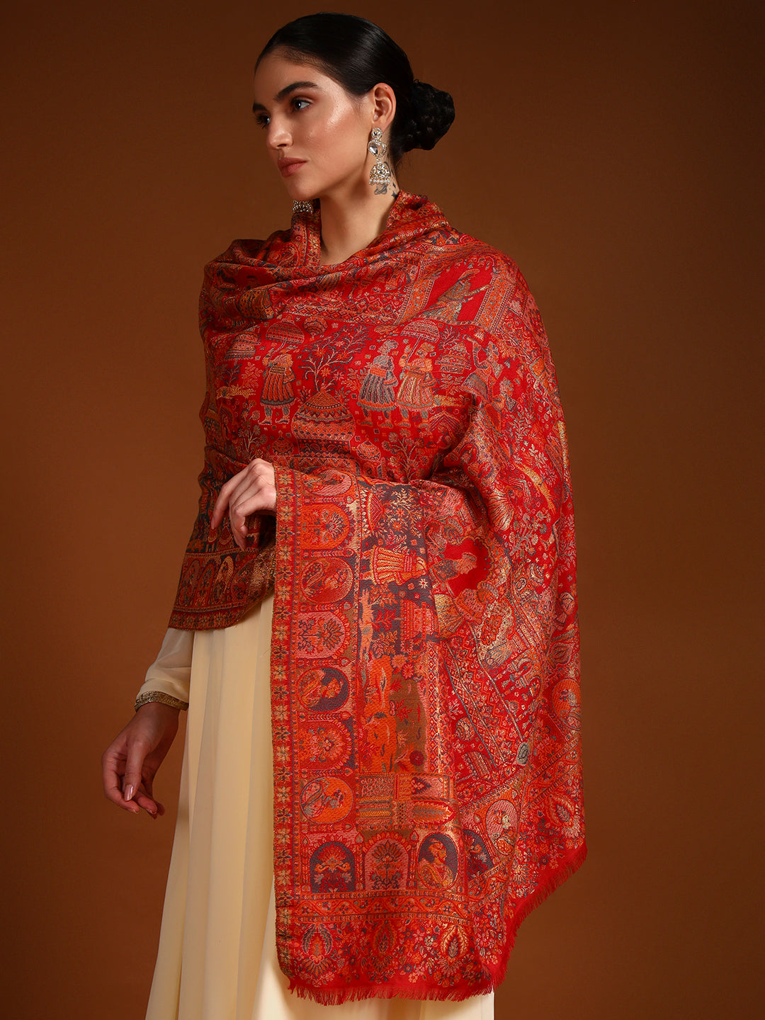 Pashmoda Women Zewar Zari Kaani Fine Wool Shawl (Size: 101X203 CM)