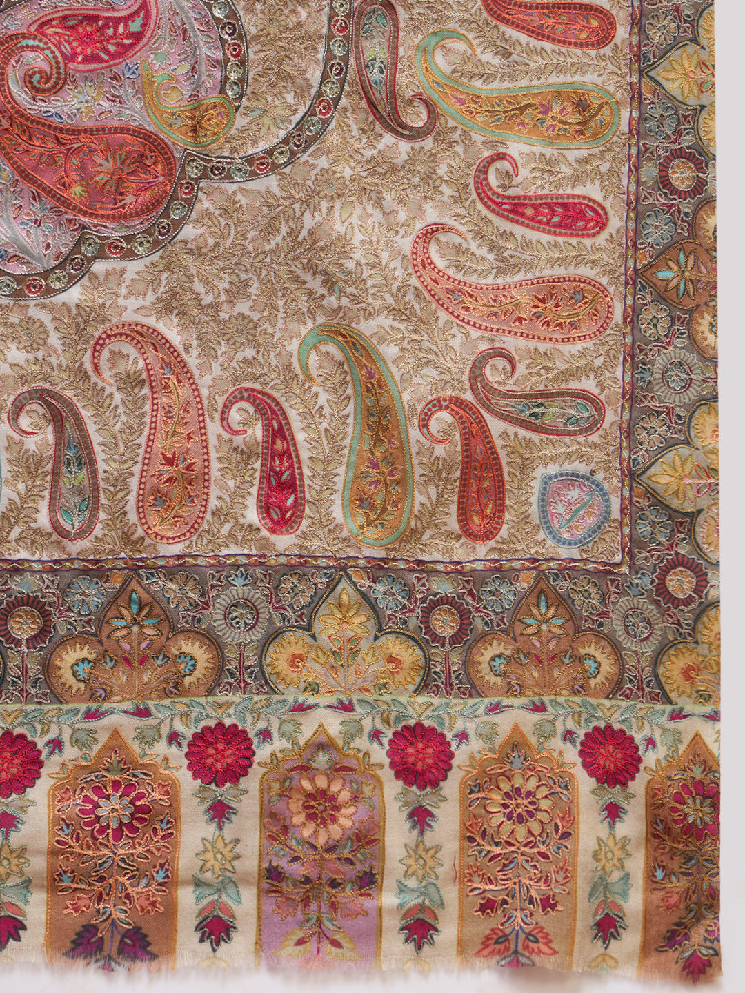 Men Paisley Promenade Fine Wool Kalamkari Embroidered Shawl