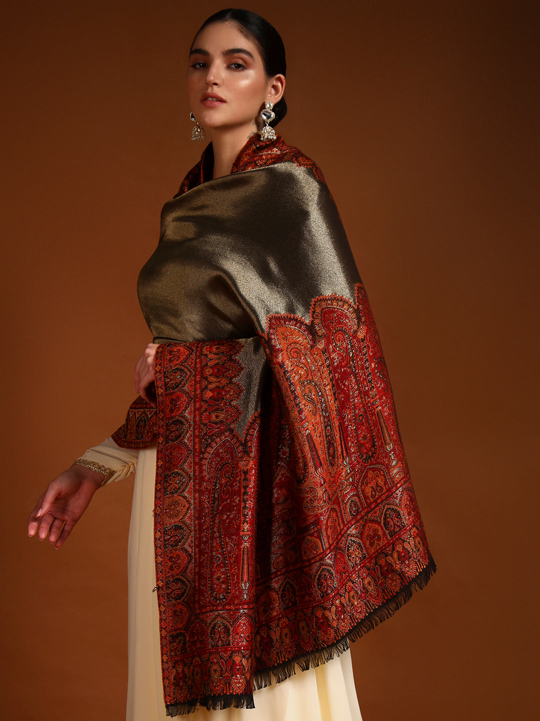 Pashmoda Women Zarvash Zari Kaani Fine Wool Shawl (Size: 101X203 CM)