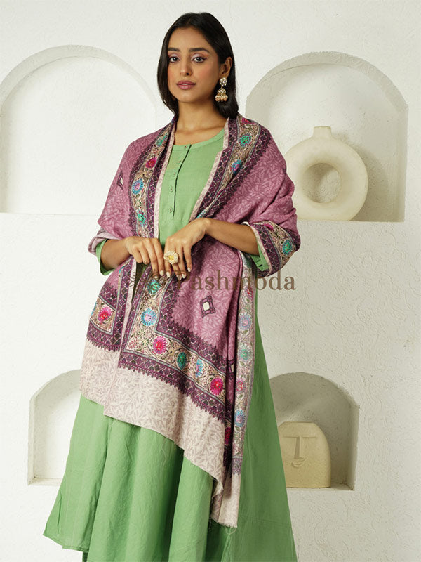 Pure Wool Fabric Kalamkari Embroidered Stole (Size 71X203 CM)