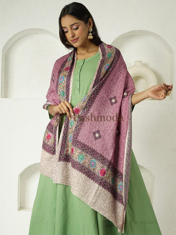 Pure Wool Fabric Kalamkari Embroidered Stole (Size 28x80)