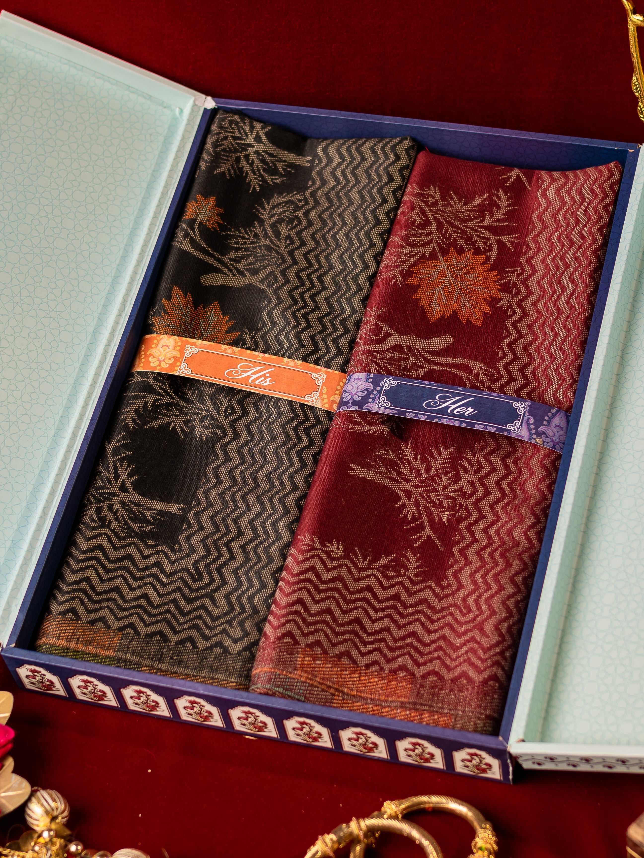 His and Her Gift Set of Viscose Acrylic Stoles With Wooden Gift Box