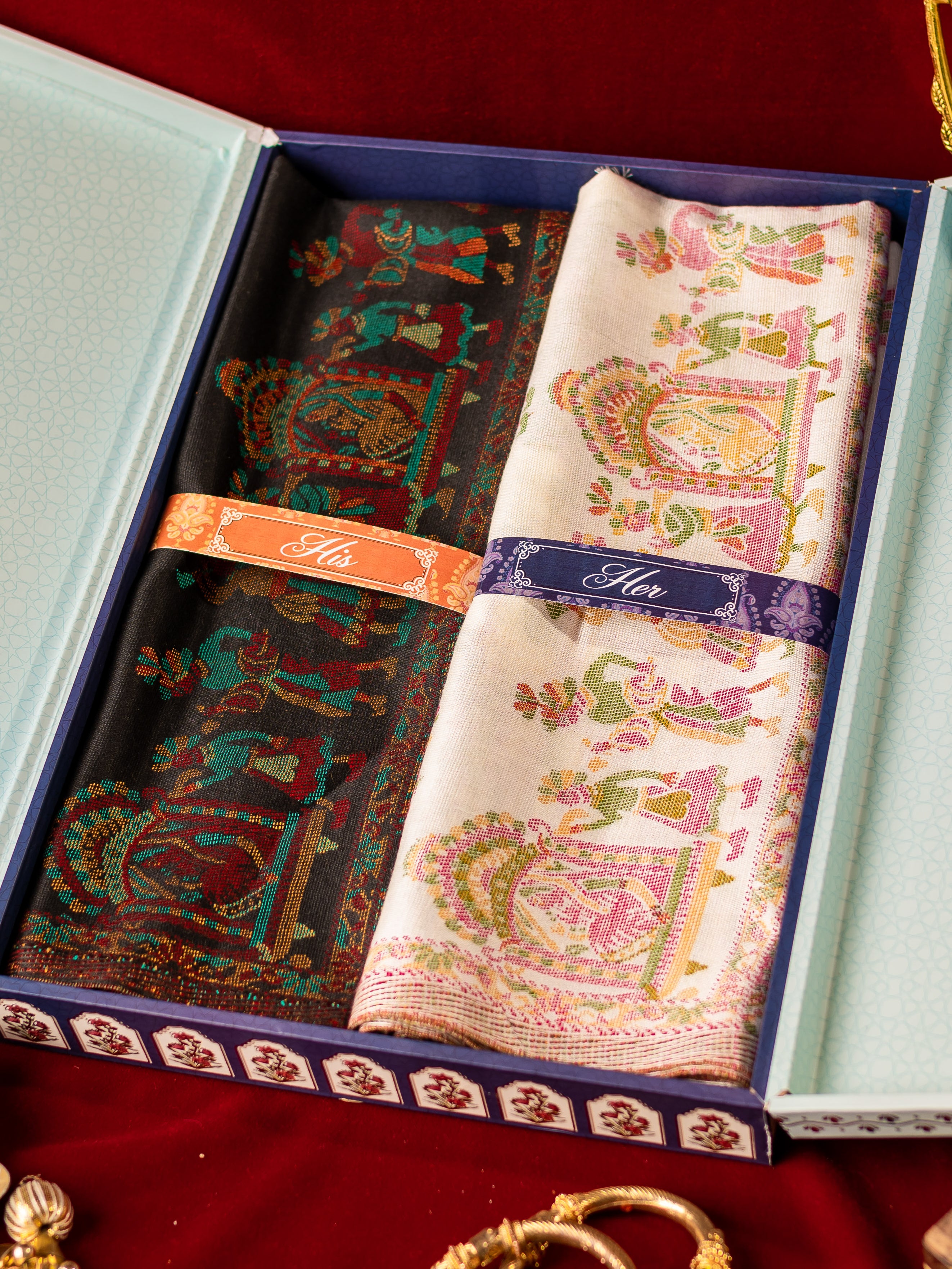 His and Her Gift Set of Viscose Acrylic Stoles With Wooden Gift Box