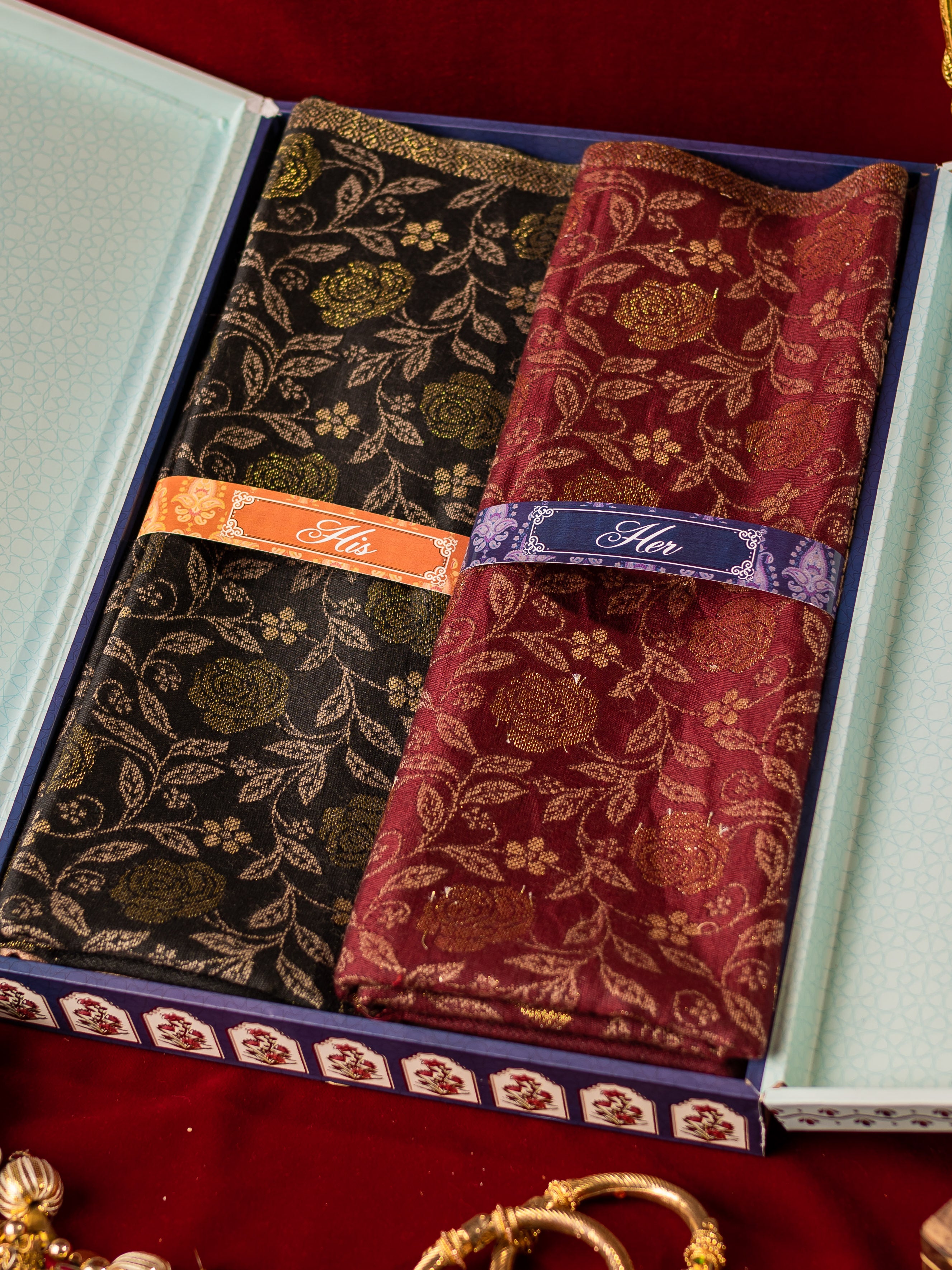 His and Her Gift Set of Kaani Shawls With Wooden Gift Box