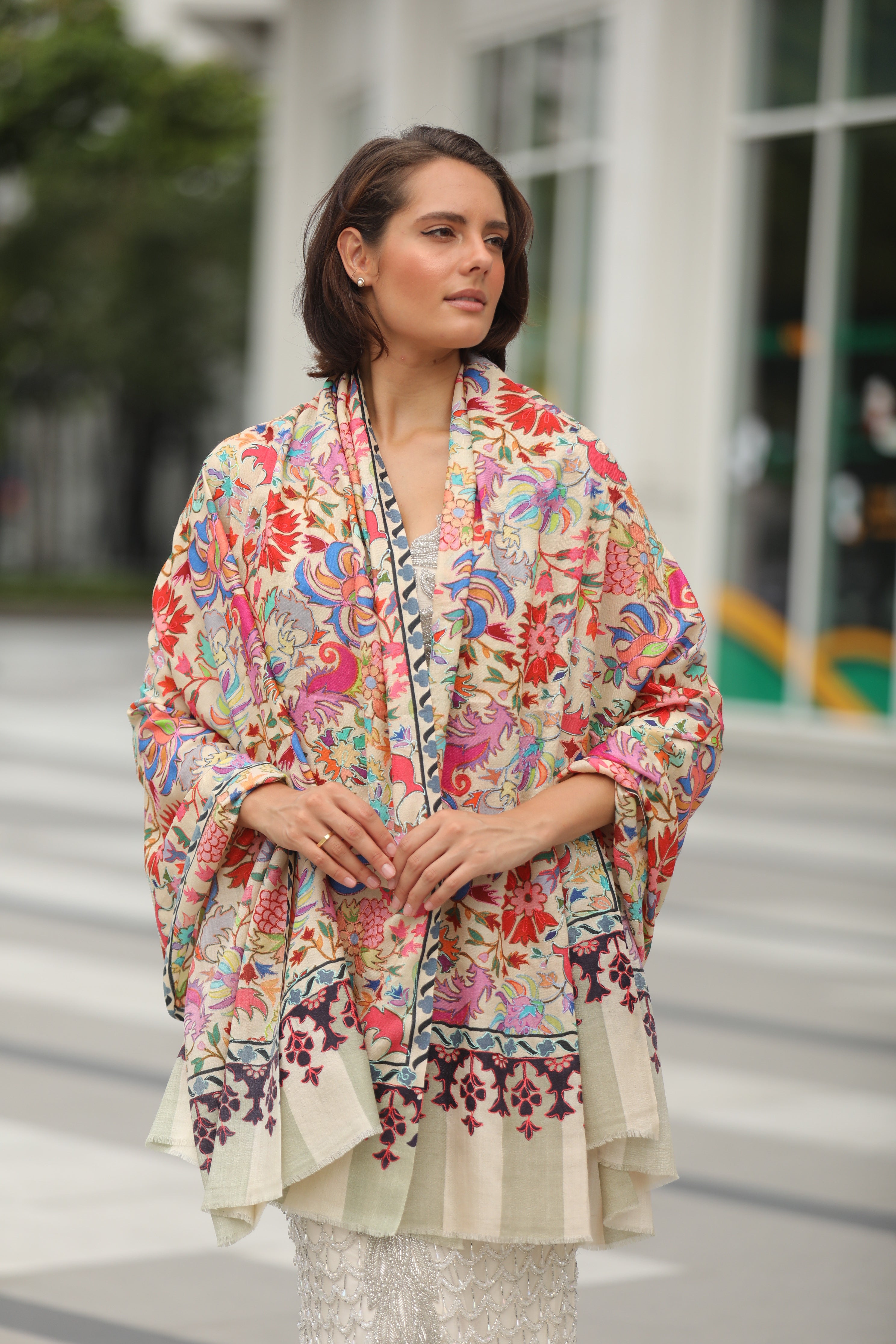 Women Shaheenol Kalamkari Embroidered Shawl (Size: 101x203 CM)