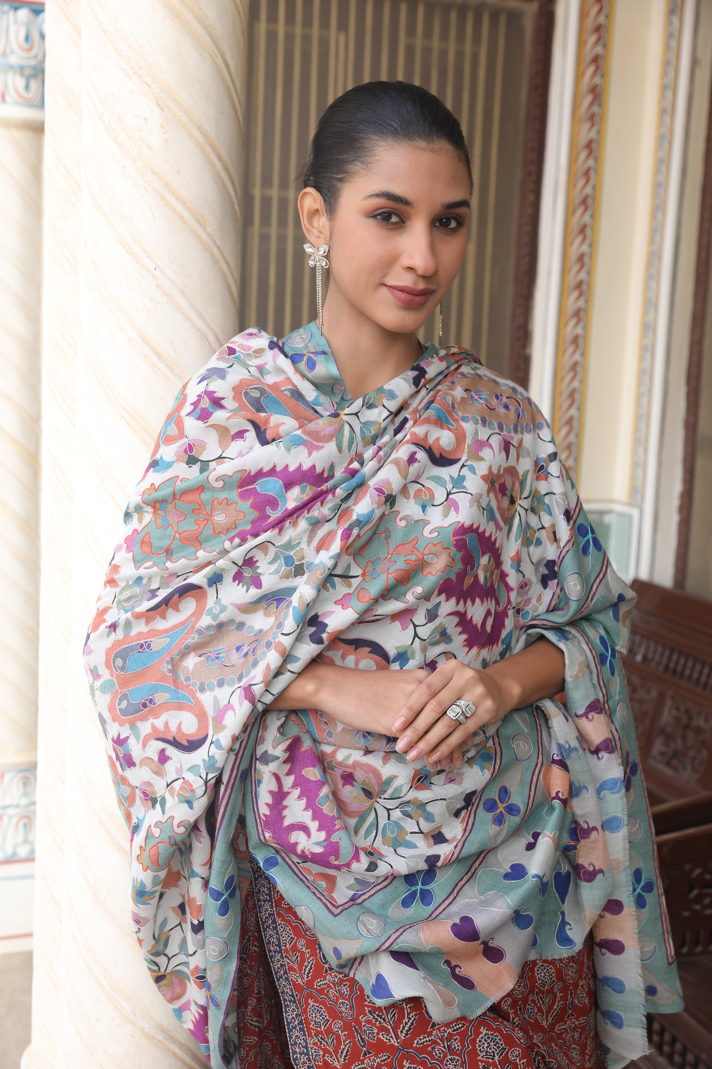 Women Zehra Kalamkari Embroidered Shawl (Size: 101x203 CM)