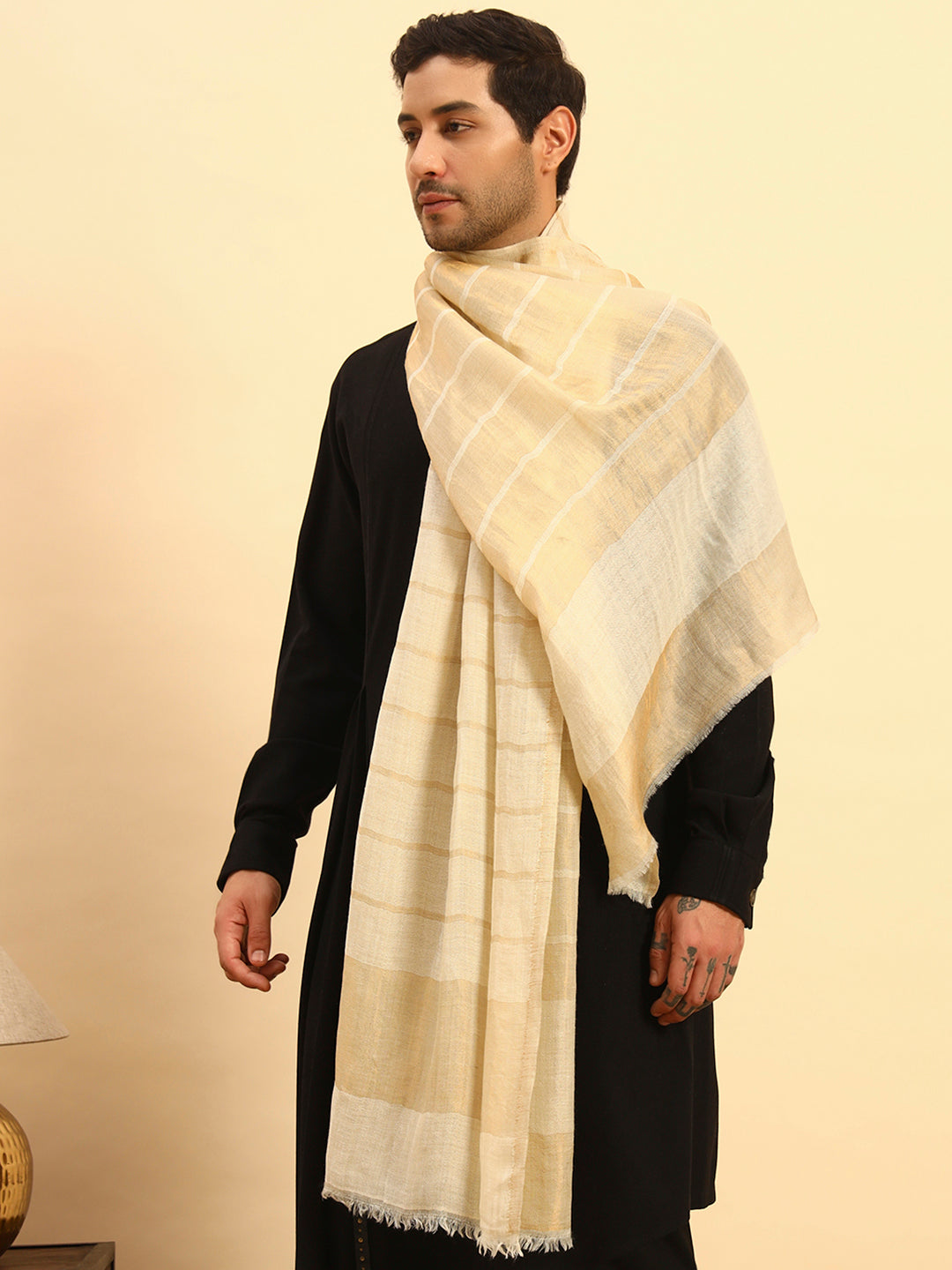 His and Her Gift Set of Zari Stoles With Wooden Gift Box