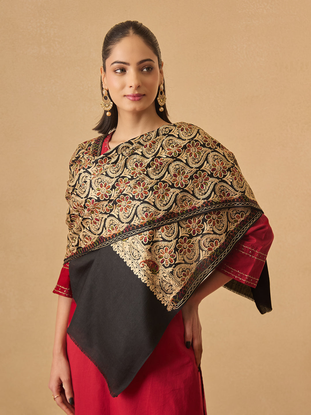 Pashmoda Women Kashish Fine Wool Nalki Embroidered Stole (Size : 71X203 CM)