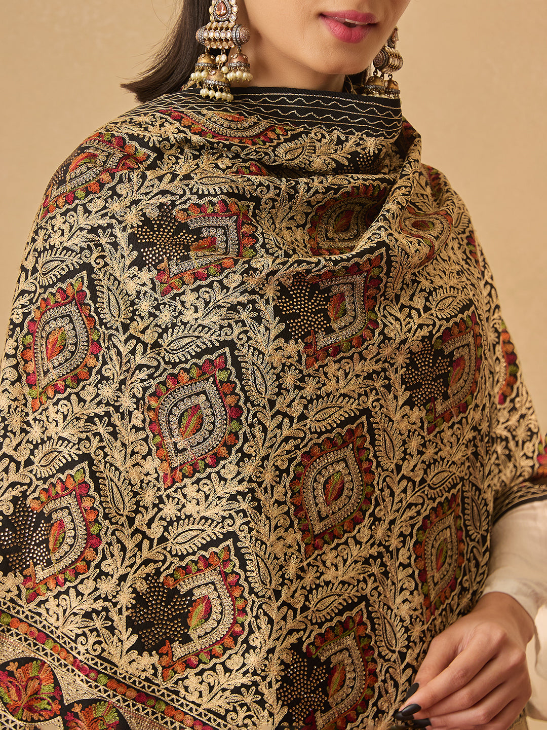 Pashmoda Women Ornate Harmony Fine Wool Nalki Embroidered Stole (Size : 71X203 CM)